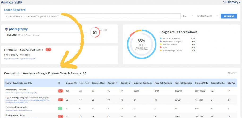 Long tail pro keyword analysis